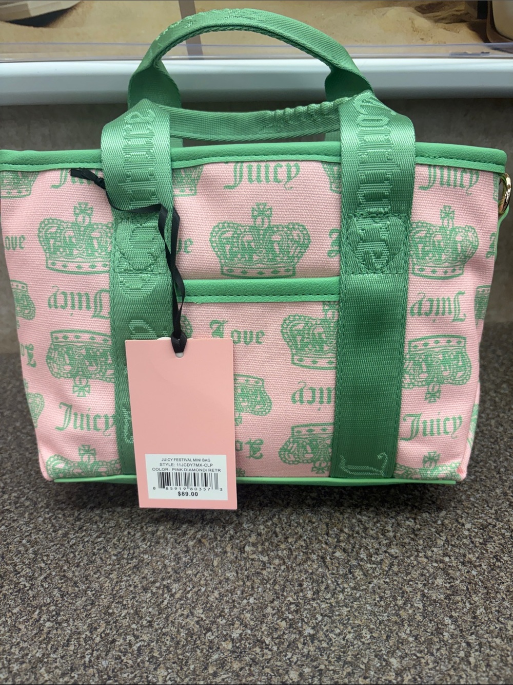 Juicy Couture Pink & Green Crown Print Tote